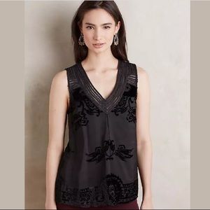 Anthropologie Black Velvet Detailed Top